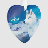 Gepersonaliseerde Husky hond met bergen Ornament (voorkant)
