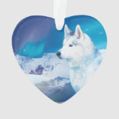 Gepersonaliseerde Husky hond met bergen Ornament (achterkant)
