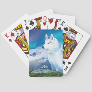 Gepersonaliseerde Husky hond met bergen Pokerkaarten