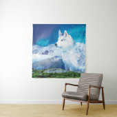 Gepersonaliseerde Husky hond met bergen Wandkleed (In situ)