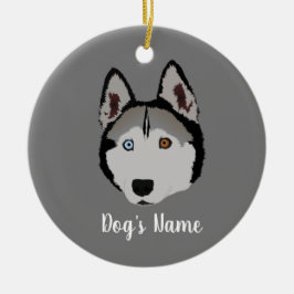 Gepersonaliseerde Husky met verschillende oogkleur Keramisch Ornament