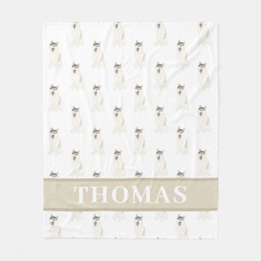 Gepersonaliseerde Husky Roze & Wit Fleece Deken (Voorkant)