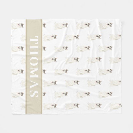 Gepersonaliseerde Husky Roze & Wit Fleece Deken (Voorkant (Horizontaal))