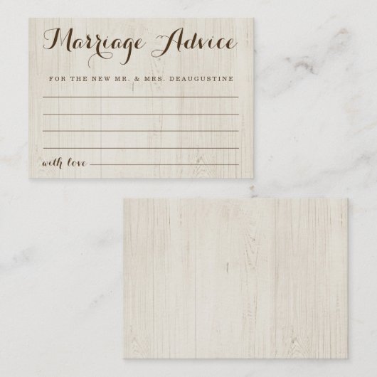 Gepersonaliseerde Huwelijksadvies Kaart - Rustiek  Contactkaartje (Voorkant / Achterkant)