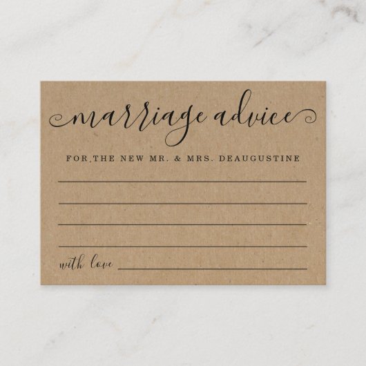 Gepersonaliseerde Huwelijksadvies Kaarten - Rustic Contactkaartje (Voorkant)