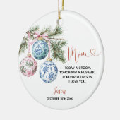 Gepersonaliseerde huwelijkscadeau Mam van de Bruid Keramisch Ornament (Links)