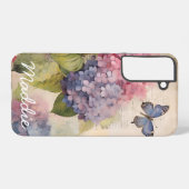Gepersonaliseerde  Hydrangea en Butterfly Blue Samsung Galaxy Hoesje (Achterkant horizontaal)
