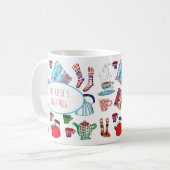 Gepersonaliseerde hygge Hand Drawn Retro Cozy Wint Koffiemok (Voorkant links)