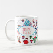 Gepersonaliseerde hygge Hand Drawn Retro Cozy Wint Koffiemok (Links)