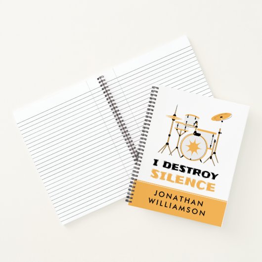 Gepersonaliseerde I Destroy Silence Funny Drummer Notitieboek (Binnen)