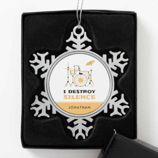 Gepersonaliseerde I Destroy Silence Funny Drummer Tin Sneeuwvlok Ornament (Kistje)