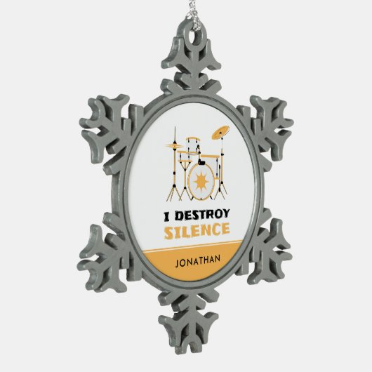 Gepersonaliseerde I Destroy Silence Funny Drummer Tin Sneeuwvlok Ornament (Links)