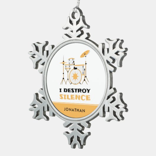 Gepersonaliseerde I Destroy Silence Funny Drummer Tin Sneeuwvlok Ornament (Rechts)