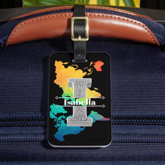 Gepersonaliseerde I Initiaal Silver Monogram Jouw  Bagagelabel (Voorkant Insitu 2)