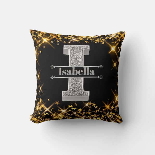 Gepersonaliseerde I Initiaal Silver Monogram Jouw  Kussen (Voorkant)