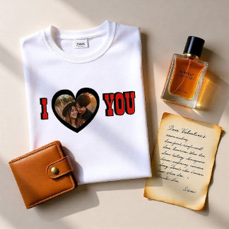 Gepersonaliseerde I Love You Foto Hart Valentijnsd T-shirt