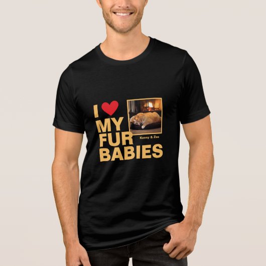 Gepersonaliseerde 'I ❤️ My Fur Babies' Fotoontwerp Tri-Blend Shirt (Voorkant)