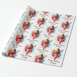 Gepersonaliseerde Ice Cream Cone Verjaardag Cadeaupapier