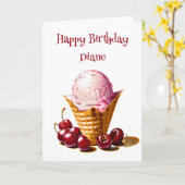 Gepersonaliseerde Ice Cream Cone Verjaardag voor h Kaart (Gele Bloem)