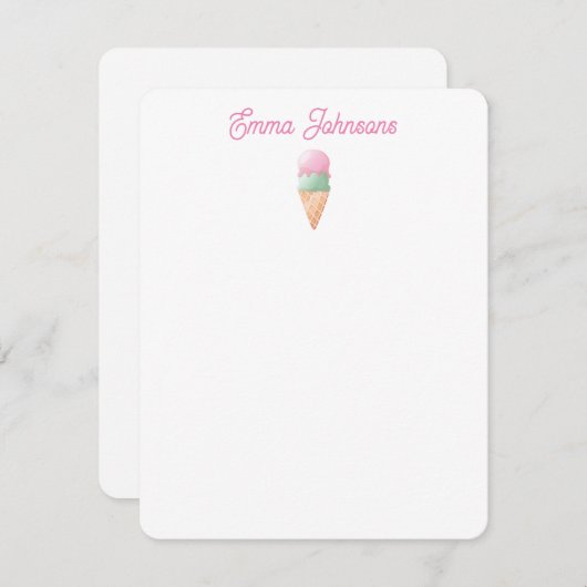 Gepersonaliseerde Ice Cream Note Kaart Notitiekaartje (Voorkant / Achterkant)