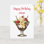 Gepersonaliseerde Ice Cream Sundae Verjaardag voor Kaart (Gele Bloem)