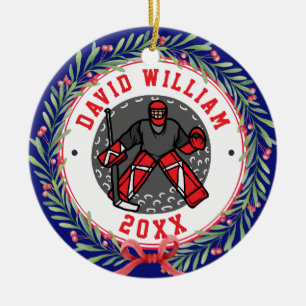 Gepersonaliseerde Ice Hockey Speler Naam Kerstcade Keramisch Ornament