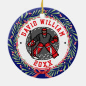 Gepersonaliseerde Ice Hockey Speler Naam Kerstcade Keramisch Ornament (Achterkant)
