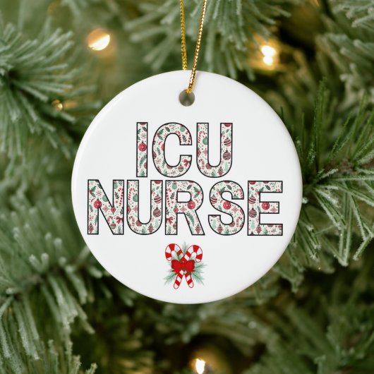 Gepersonaliseerde ICU Verpleegster Kerstmis Eerste Keramisch Ornament (Boom)