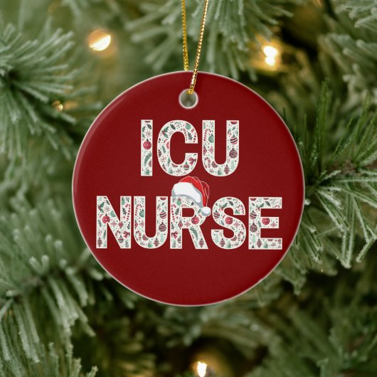 Gepersonaliseerde ICU Verpleegster Kerstpatroon Tr Keramisch Ornament (Boom)