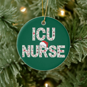 Gepersonaliseerde ICU Verpleegster Kerstpatroon Tr Keramisch Ornament