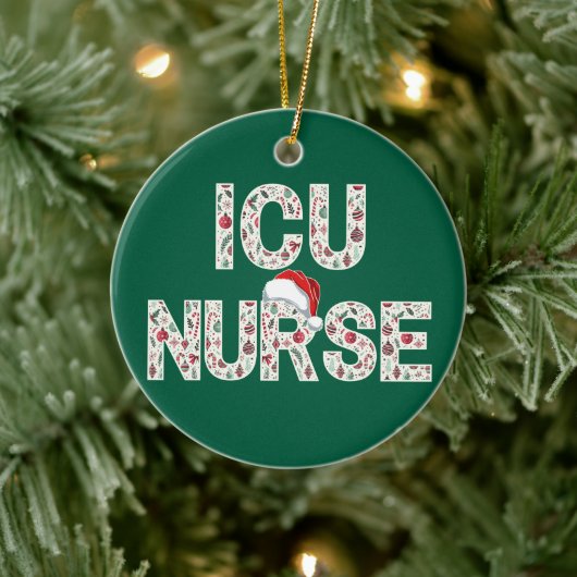 Gepersonaliseerde ICU Verpleegster Kerstpatroon Tr Keramisch Ornament (Boom)