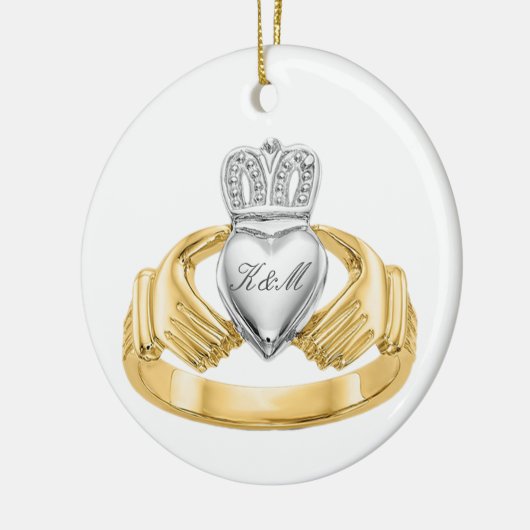 Gepersonaliseerde Ierse Claddagh Ring Keramisch Ornament (Links)