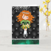 Gepersonaliseerde Ierse Dance Redhead Girl Birthda Kaart (Gele Bloem)