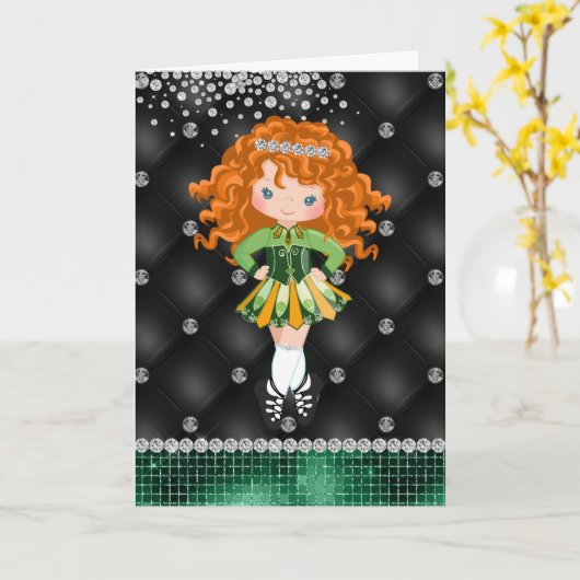 Gepersonaliseerde Ierse Dance Redhead Girl Birthda Kaart (Gele Bloem)
