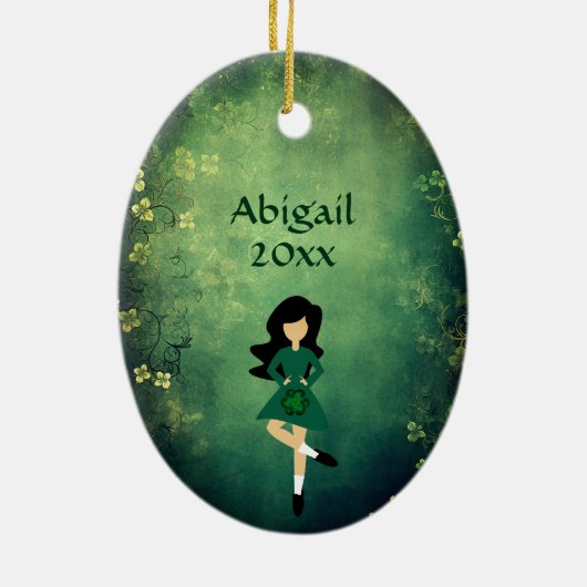 Gepersonaliseerde Ierse Dans Zwart Haar Kerstmis Keramisch Ornament (Achterkant)