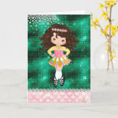 Gepersonaliseerde Ierse danseres Brunette Girl Bir Kaart (Gele Bloem)