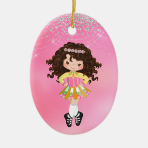 Gepersonaliseerde Ierse danseres Brunette Girl Keramisch Ornament
