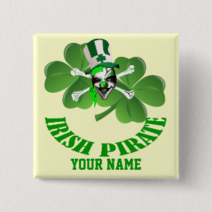 Gepersonaliseerde Ierse piraat St Patrick's day Vierkante Button 5,1 Cm