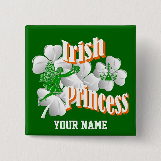 Gepersonaliseerde Ierse prinses met fee Vierkante Button 5,1 Cm (Voorkant)