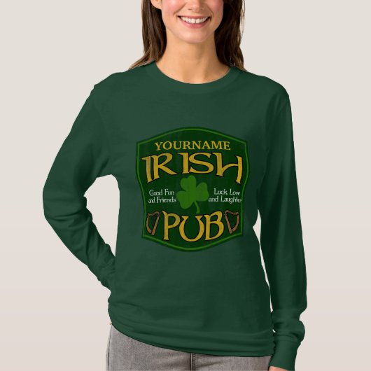 Gepersonaliseerde Ierse Pub Sign St Patricks Day T-shirt (Voorkant)