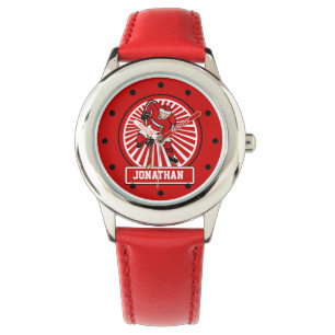 Gepersonaliseerde ijshockeyspeler rood horloge