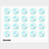 Gepersonaliseerde ijsschaatsen Blue Kawaii kunstsc Ronde Sticker (Vel)