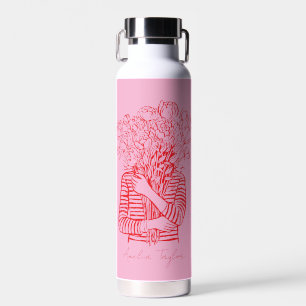 Gepersonaliseerde Illustratie van Roze Rood Bloeme Waterfles