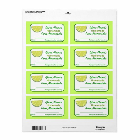 Gepersonaliseerde inbliketiketten Limoen behoudt a Etiket (Full Sheet)