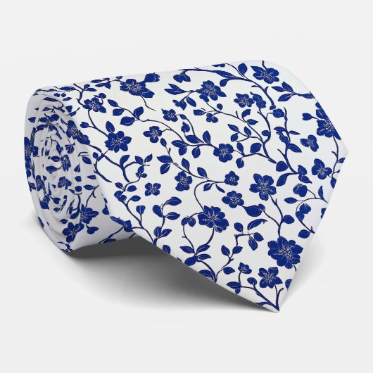 Gepersonaliseerde Indigo Blue Tiny Buds op lichtgr Stropdas (Opgerold)