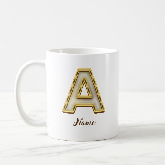 Gepersonaliseerde Initiaal A Monogram Gold Typogra Koffiemok (Links)