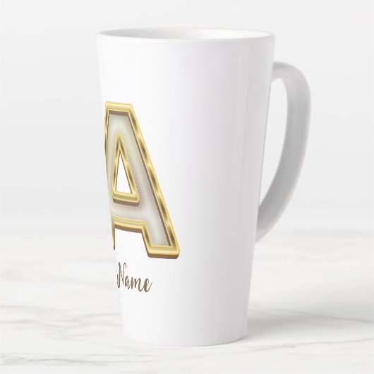 Gepersonaliseerde Initiaal A Monogram Gold Typogra Latte Mok (Rechterhoek)