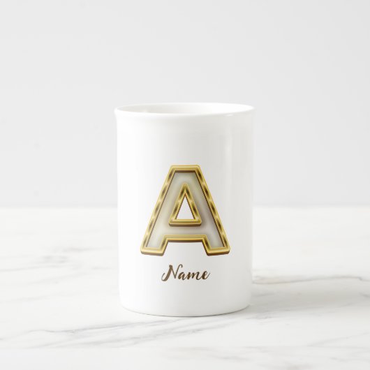 Gepersonaliseerde Initiaal A Monogram Gold Typogra Porselein Kop (Voorkant)