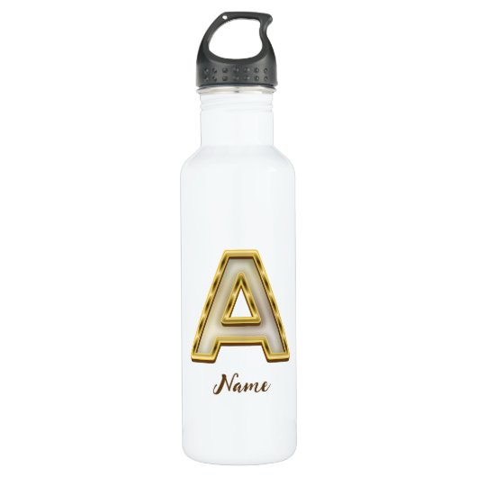 Gepersonaliseerde Initiaal A Monogram Gold Typogra Waterfles (Voorkant)