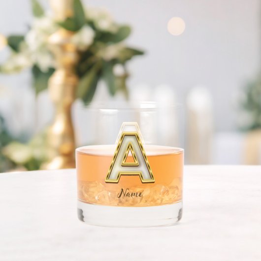 Gepersonaliseerde Initiaal A Monogram Gold Typogra Whisky Glas (Insitu (Huwelijk))